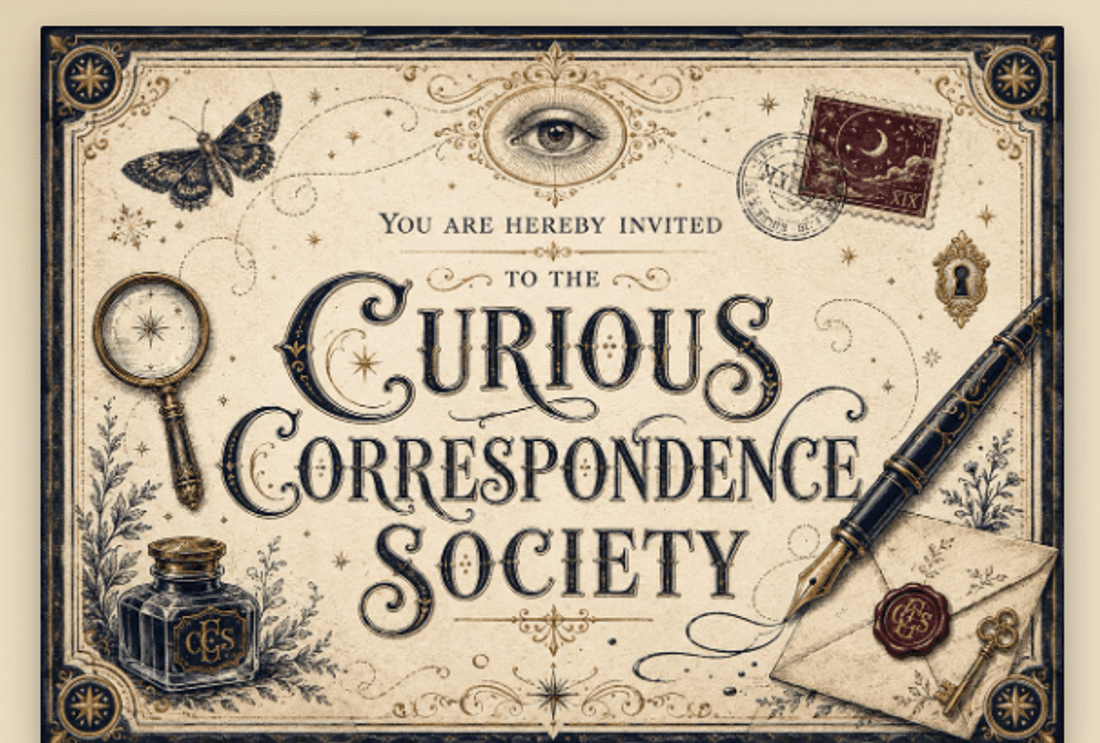 The ornate Curious Correspondence Society invitation